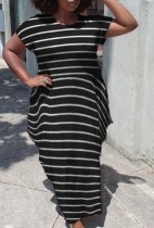 Summer Casual Plus Size Stripes Short Sleeves Long Dress