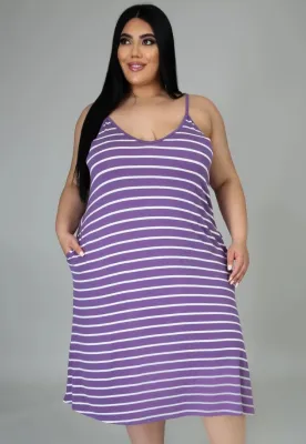 Summer Casual Plus Size Stripes Strap Long Dress