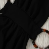 Summer Sexy Black O-Neck Deep-V Cross Back Long Dress