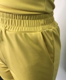 Summer Casual Yellow Vest and Drawstrings Shorts 2PC Set