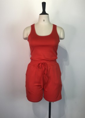 Summer Casual Rose Vest and Drawstrings Shorts 2PC Set