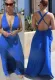 Summer Sexy Blue O-Neck Deep-V Cross Back Long Dress