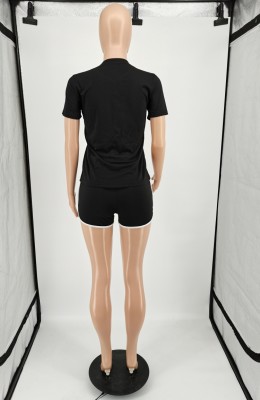 Summer Casual Black Cartoon Shirt and Shorts 2PC Set