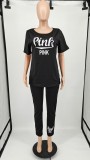 Summer Plus Size Black Print Shirt and Pants 2PC Casual Set