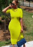 Summer Casual Green Slim O-Neck Midi Dress