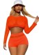 Summer Orange Sexy Long Sleeve Crop Top and Shorts 2PC Set