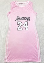 Summer Print Pink O-Neck Sports Tank Dress