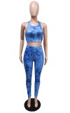 Summer Sexy Print Bodycon Crop Top and Pants Set