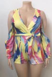 Summer Plus Size Cut Out Print V-Neck Rompers
