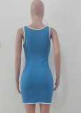 Summer Sexy Blue Hollow Out Fitted Tank Dress
