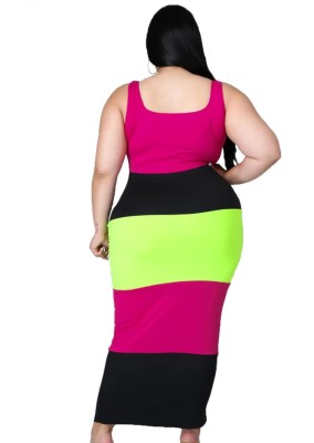 Summer Plus Size Color Block Long Tank Dress