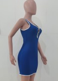 Summer Sexy Dark Blue Hollow Out Fitted Tank Dress