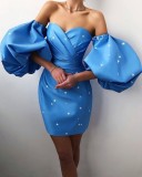 Summer Formal Puff Sleeve Sweetheart Stars Mini Cocktail Dress