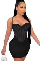 Summer Black Beaded Sexy Strap Party Bodycon Dress