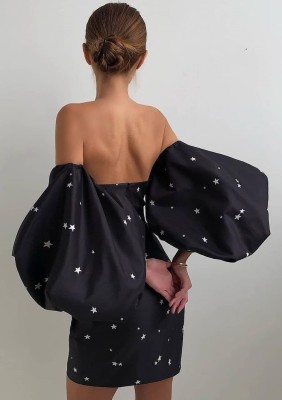 Summer Formal Puff Sleeve Sweetheart Stars Mini Cocktail Dress