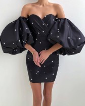 Summer Formal Puff Sleeve Sweetheart Stars Mini Cocktail Dress