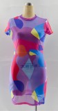 Summer Multicolor Sexy Bodycon Dress with Short Sleeves