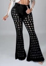 Summer Black Hollow Out High Waist Flare Jeans