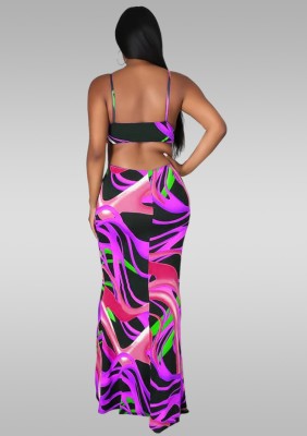 Summer Sexy Multicolor Print Cut Out Strap Long Dress