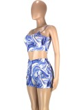 Summer Multicolor Sexy Fitted Strap Crop Top and Shorts 2 Piece Set