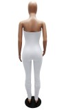 Summer White Fitted Sexy Strapless Stacked Jumpsuit