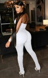 Summer White Fitted Sexy Strapless Stacked Jumpsuit