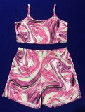 Summer Multicolor Sexy Fitted Strap Crop Top and Shorts 2 Piece Set