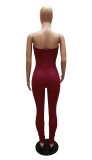 Summer Burgunry Fitted Sexy Strapless Stacked Jumpsuit