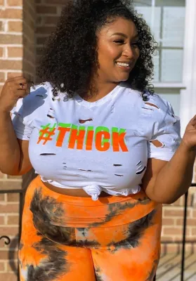 Summer Plus Size Print White Ripped Shirt