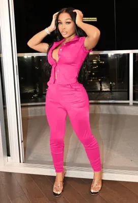 Summer Casual Pink Sleeveless Blouse and Pants 2PC Suit