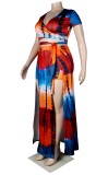 Summer Plus Size Tie Dye Wrap Crop Top and Overlay Shorts 2PC Set