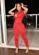 Summer Casual Red Sleeveless Blouse and Pants 2PC Suit