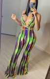 Summer Party Sexy Multicolor Deep-V Halter Jumpsuit