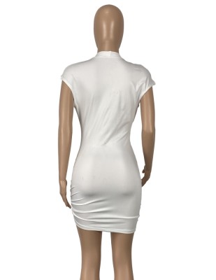 Summer White Deep-V Sexy Short Sleeves Shirt Dress