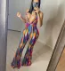 Summer Party Sexy Multicolor Deep-V Halter Jumpsuit