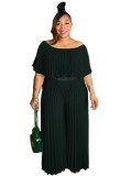 Summer Plus Size Off Shoulder Pleated Formal Jumpsuit