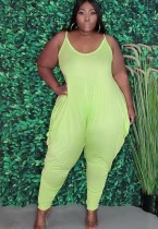 Summer Plus Size Casual Green Strap Loose Jumpsuit