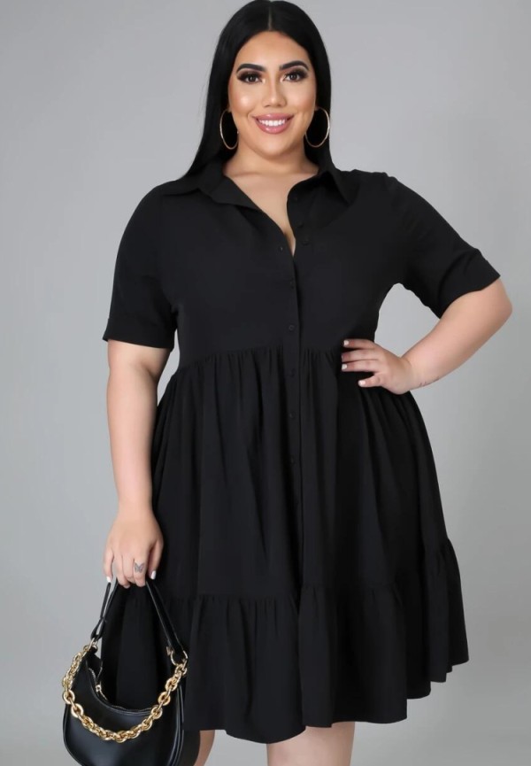 Summer Plus Size Casual Black Skater Dress