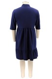 Summer Plus Size Casual Dark Blue Skater Dress