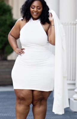 Autumn Plus Size White Bodycon Dress with Matching Overalls 2PC Set