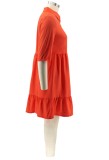 Summer Plus Size Casual Orange Skater Dress