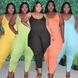 Summer Plus Size Casual Green Strap Loose Jumpsuit
