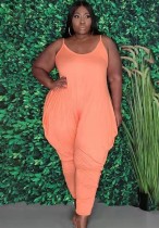 Summer Plus Size Casual Pink Strap Loose Jumpsuit