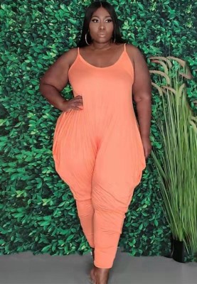 Summer Plus Size Casual Pink Strap Loose Jumpsuit
