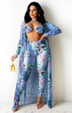 Summer Party Print Sexy Bra and Pants with Matching Overall 3PC Set