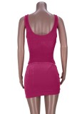 Summer Party Pink Sexy Cut Out Bodysuit and Ruched Mini Skirt Set