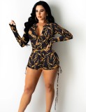 Autumn Print Retro Long Sleeve Casual Rompers