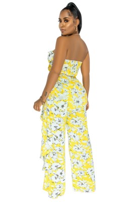 Summer Party Floral Bandeau Top and Matching Pants 2PC Set