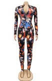 Autumn Party Print Sexy Long Sleeve Bodycon Jumpsuit