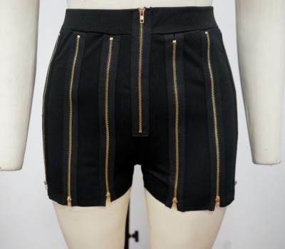 Summer Party Black Sexy Zippers Slit Shorts